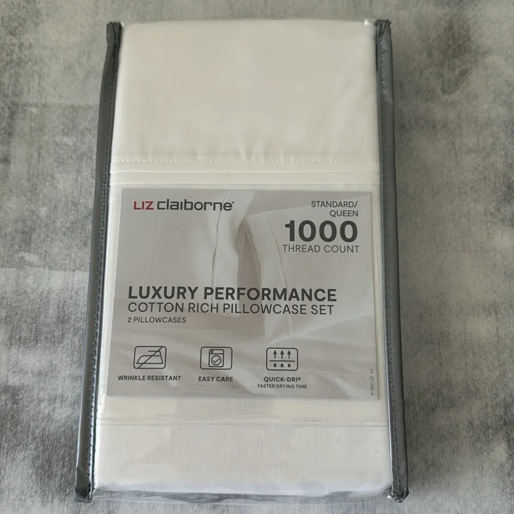 Liz Claiborne Lux Performance 1000tc Pillowcases Standard /Queen Bright White